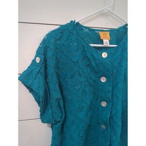 Ruby road women's 16 aqua button-down top boxy spring Easter dress